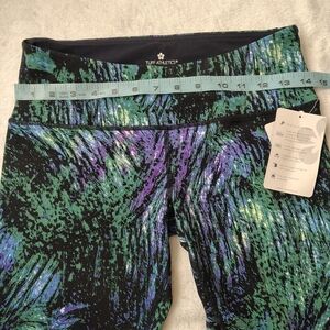 Tuff Athletics Black Leggings with Green & Purple Abstract Print